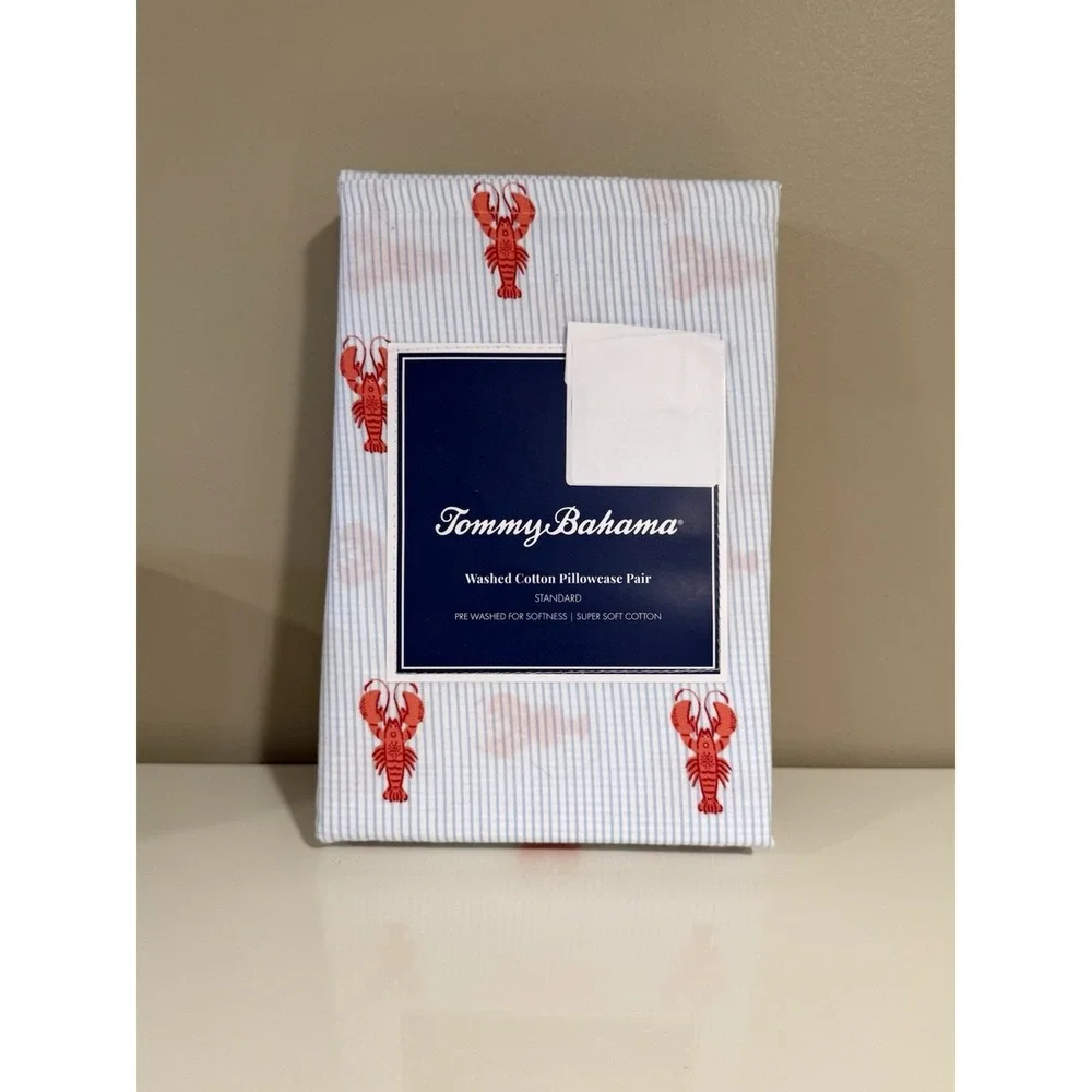 TOMMY‎ BAHAMA STANDARD PILLOWCASES Lobster Blue Stripe 21 x 32 COTTON NIP